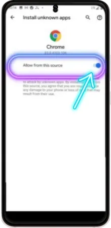 Attivazione dell’opzione “Consenti da questa fonte” nelle impostazioni di Chrome