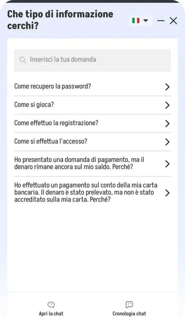 Schermata assistenza Winnita