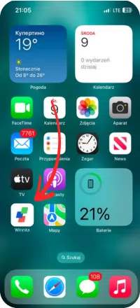 Icona dell’app Winnita evidenziata sulla schermata principale dell’iPhone con freccia rossa