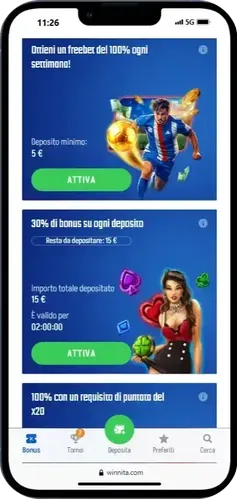Attiva il bonus di benvenuto esclusivo Winnita Casino