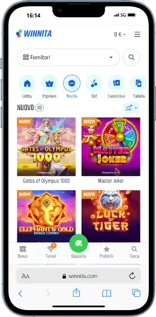 Lobby giochi con slot, casinò live e sport